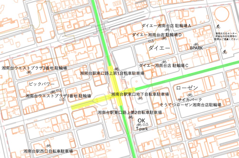湘南台の自転車駐輪場マップ